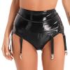 dPois Womens Wetlook Patent Leather 6 Straps Garter Belt Plastic/Metal Clip Sock Garter Belt Holder Fastener Suspender Black A Large view 3