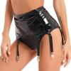 dPois Womens Wetlook Patent Leather 6 Straps Garter Belt Plastic/Metal Clip Sock Garter Belt Holder Fastener Suspender Black A Large view 4