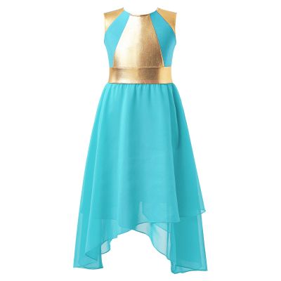 Linjinx Kids Girls Praise Lyrical Dance Dress Worship Liturgical Celebration Costume Church Robe Blue Green B 8 Years
