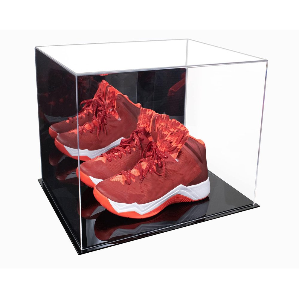 Better Display Cases Acrylic Extra Large Shoe Display Case for Basketball Shoe, Hightop, Soccer & Football Cleats with Mirror Case and Black Base 18" x 14" x 12" (A014-M-BDS)