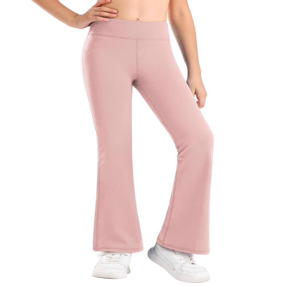 Stelle Girl's Flare Leggings High Waisted Yoga Pants Bootcut Dance Casual Pants Activewear Kids Bell Bottoms(Pink,S)