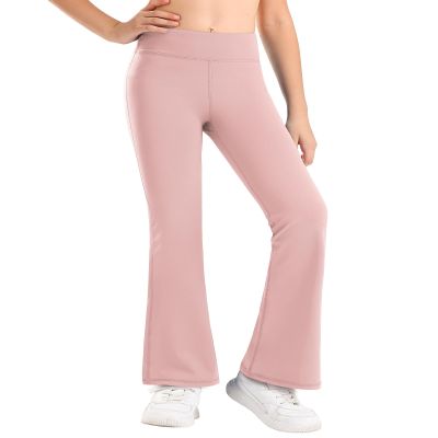 Stelle Girl's Flare Leggings High Waisted Yoga Pants Bootcut Dance Casual Pants Activewear Kids Bell Bottoms(Pink,M)