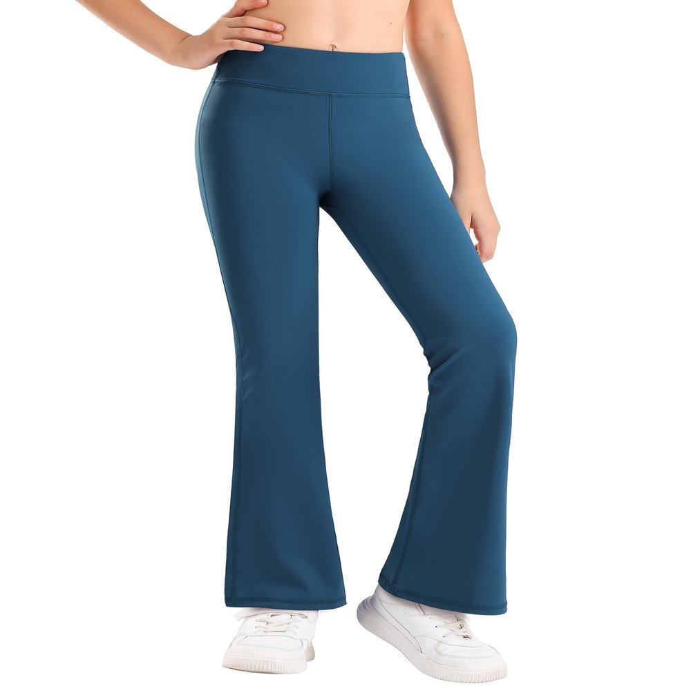 Stelle Girl's Flare Leggings High Waisted Yoga Pants Bootcut Dance Casual Pants Activewear Kids Bell Bottoms(Oceanic,S)