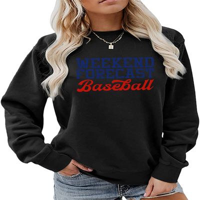 ESIKAH Weekend Forecast Baseball Sweatshirt Baseball Mom Shirt Baseball Lover Shirt Gifts Women Loose Crewneck Pullover Tops Black