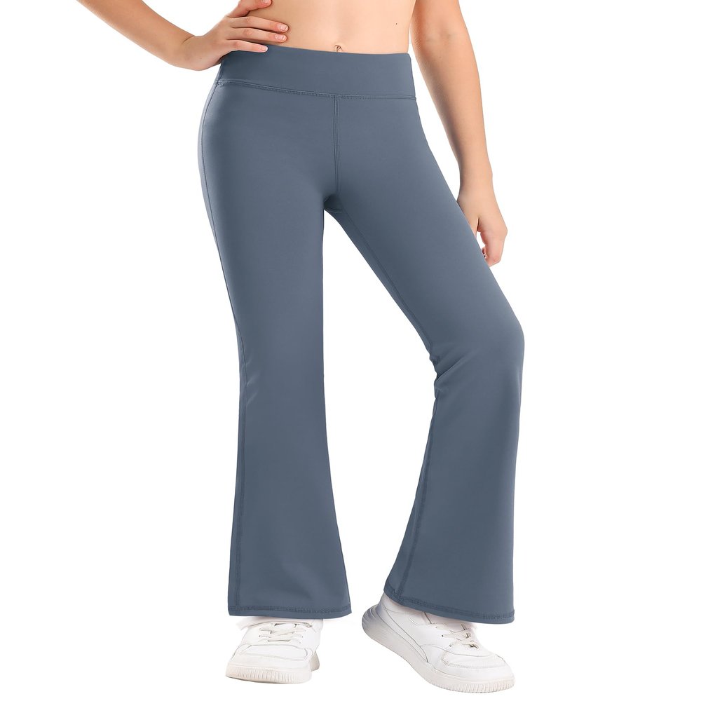 Stelle Girl's Flare Leggings High Waisted Yoga Pants Bootcut Dance Casual Pants Activewear Kids Bell Bottoms(Grey Blue,XS)