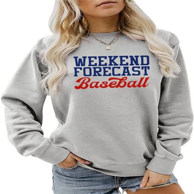 ESIKAH Weekend Forecast Baseball Sweatshirt Baseball Mom Shirt Baseball Lover Shirt Gifts Women Loose Crewneck Pullover Tops Grey