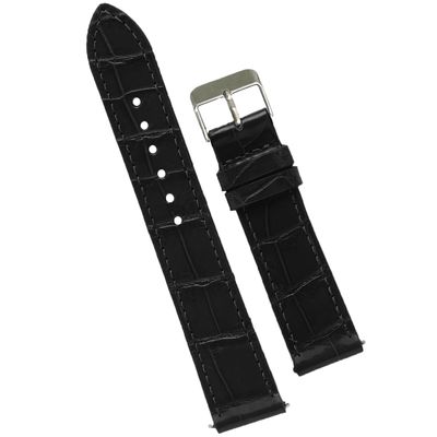 19mm Flat Black Leather Watch Band Quick Release Handmade Leather Strap Slim Replacement Wristband for Men Stainless Steel Buckle, Christmas Father's Day Gift for Dad Son Husband DH-NO-01-19MM
