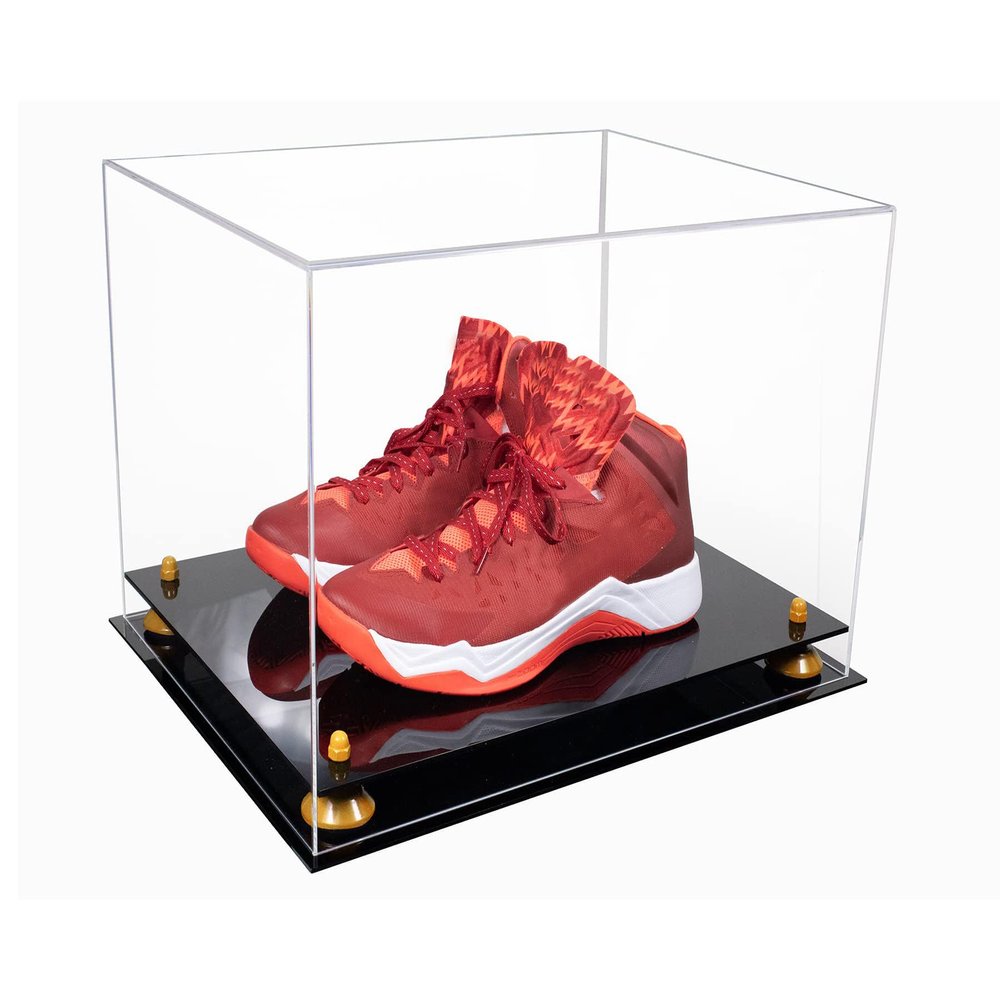 Better Display Cases Acrylic Extra Large Shoe Display Case for Basketball Shoe, Hightop, Soccer & Football Cleats with Clear Case, Yellow Risers and Black Base 18" x 14" x 12" (A014/V60)