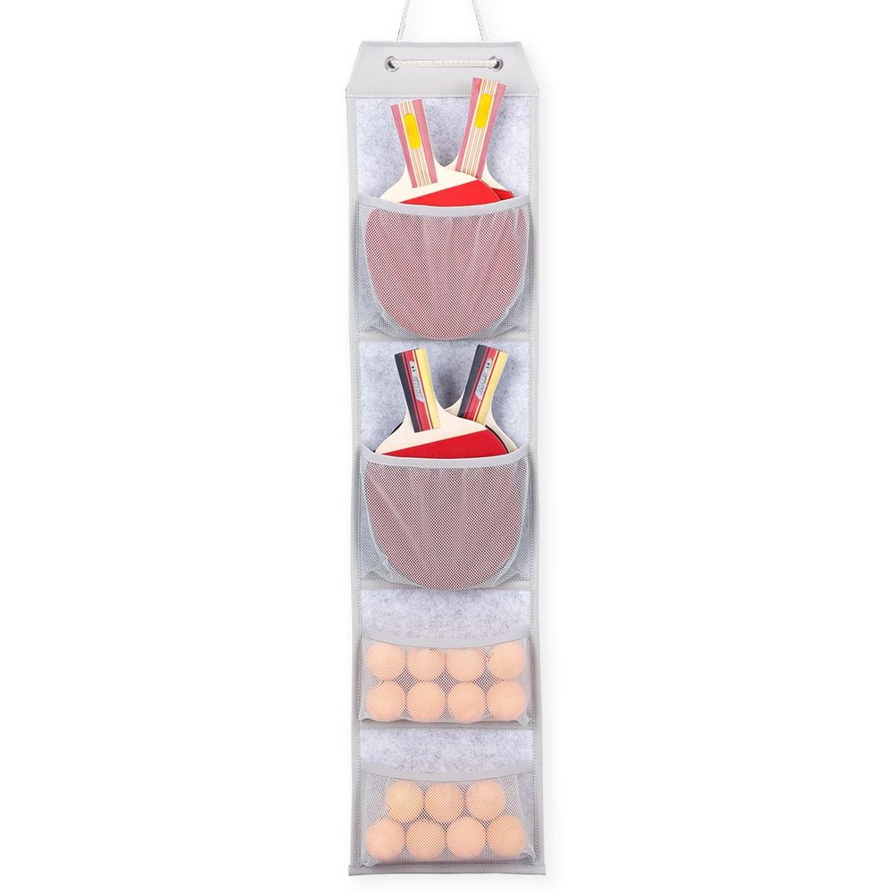VISEMAN Ping Pong Storage Rack, Table Tennis Racket Holder Wall Mount Organizer for 4 Paddles and Balls