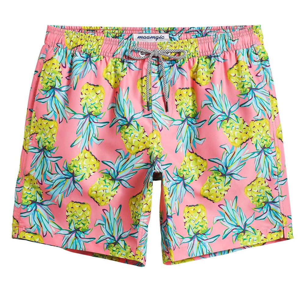 maamgic Mens Swim Trunks Quick Dry Swim Shorts with Mesh Lining Funny Swimwear Bathing Suits 7inch 0737-Green Pineapple X-Small