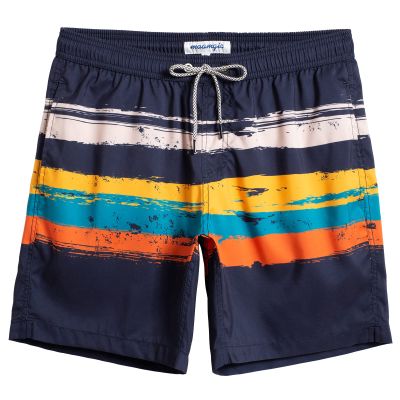 maamgic Mens Swim Trunks Quick Dry Swim Shorts with Mesh Lining Funny Swimwear Bathing Suits 7inch Navy Stripes XX-Large