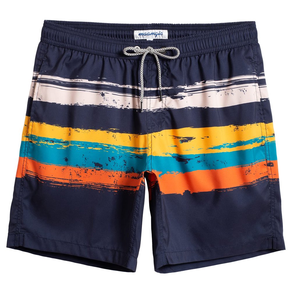 maamgic Mens Swim Trunks Quick Dry Swim Shorts with Mesh Lining Funny Swimwear Bathing Suits 7inch Navy Stripes XX-Large