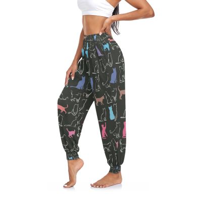 Yasala Cats Line Women Harem Pants Baggy Yoga Pants Hippie Palazzo Pants Casual Athletic Workout Sweatpants