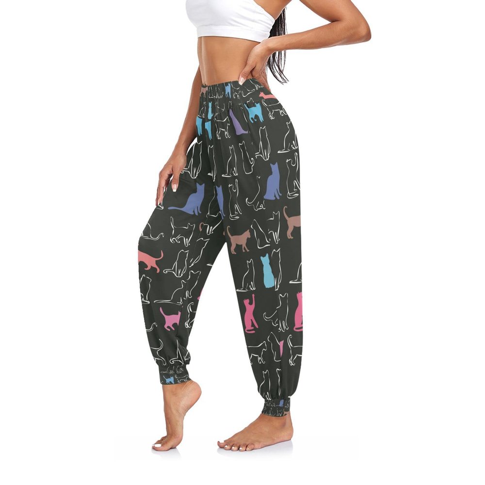 Yasala Cats Line Women Harem Pants Baggy Yoga Pants Hippie Palazzo Pants Casual Athletic Workout Sweatpants