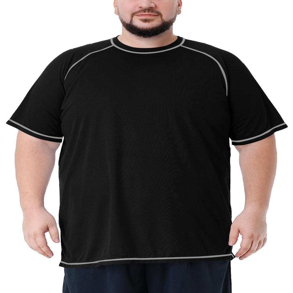 Mens Big and Tall Swim Shirt Sun Protection UPF 50+ Rash Gard Quick Dry T-Shirt Black
