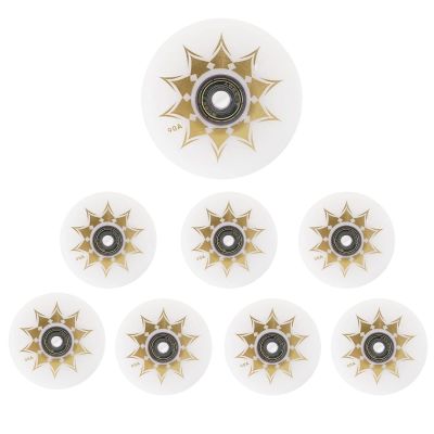 JHKJ 8-Pack Inline Skate Wheels 70mm/72mm/76mm/80mm Inline Skate Wheels Skates Replacement Wheels with Bearings 90A Suitable for Everyone,White,72mm