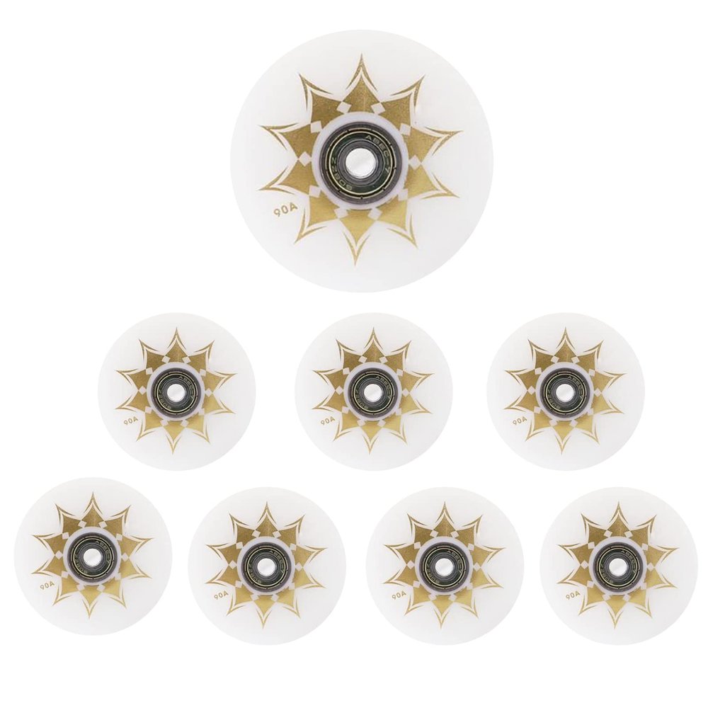 JHKJ 8-Pack Inline Skate Wheels 70mm/72mm/76mm/80mm Inline Skate Wheels Skates Replacement Wheels with Bearings 90A Suitable for Everyone,White,72mm