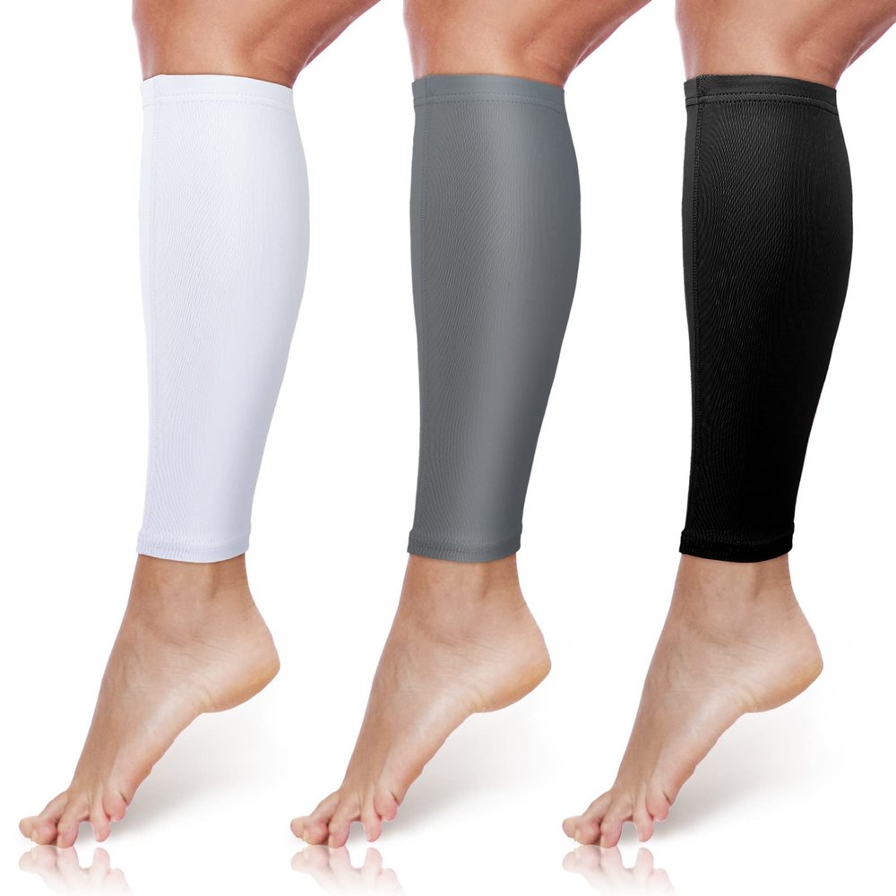 3 Pairs Calf Compression Sleeves for Men And Women Football Leg Sleeve Footless Compression Sock for Running Athlete Cycling (Black, White, Gray, Small)
