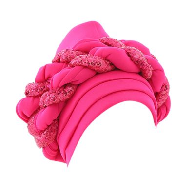 African Women Turban Cap Black Women Sequins Headscarf Twisted Braid Wrap Hat Cancer Muslim (Hot Pink, One Size)