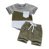 YINGISFITM Baby Boy Shorts Set Cotton Short Sleeve Tshirt Top Shorts Pants Cute Boy Summer Outfit Toddler Infant Clothes (block army green,12-18 Months) view 1