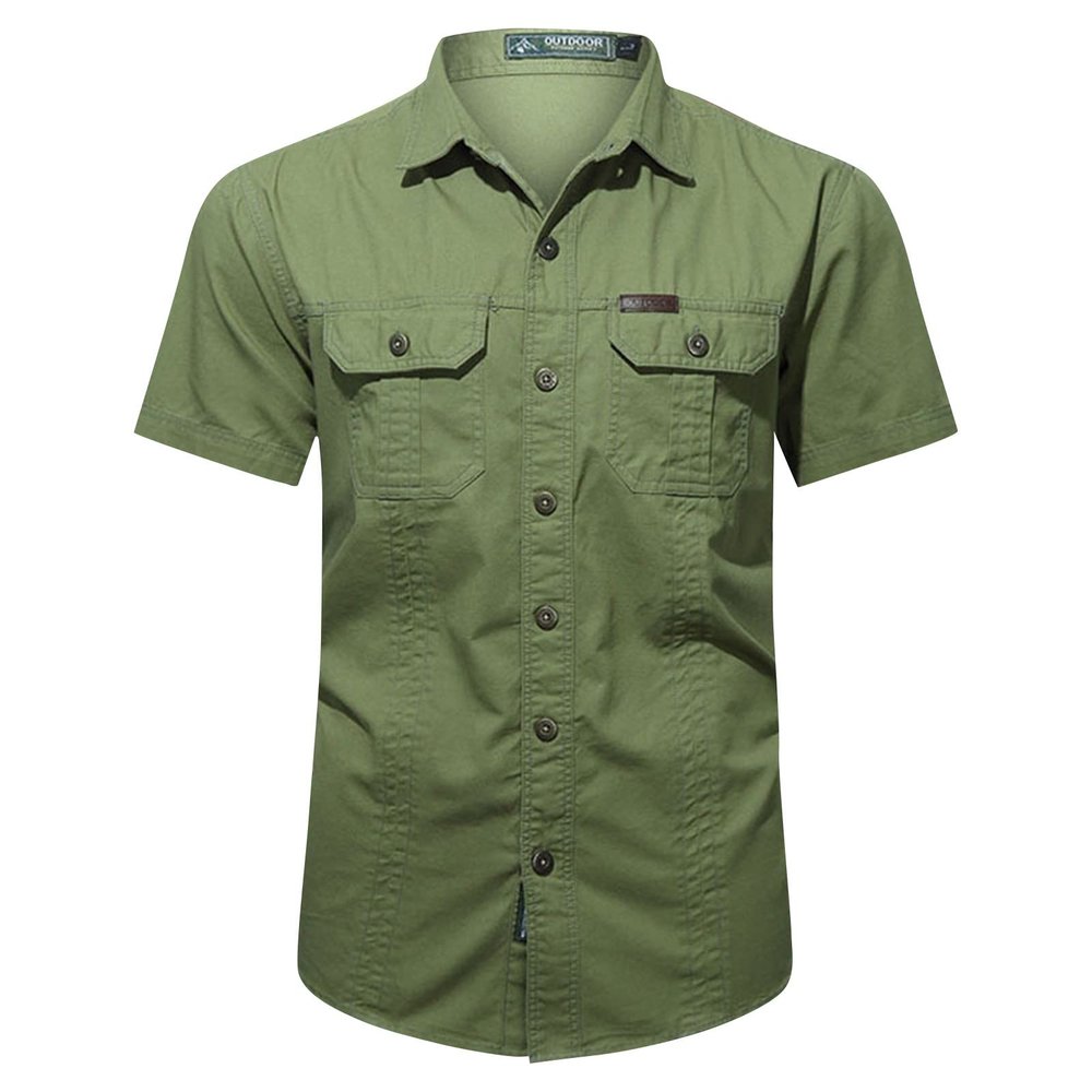 Ymosrh Tshirts Shirts for Men, Mens Beach Shirts Men Short Sleeve Button Down Shirts Guy Up Summer Work Clothes Short Cotton Shirt Men's Work Clothes Outdoor Loose Shirt Up Short Shirts (XXL, Green)
