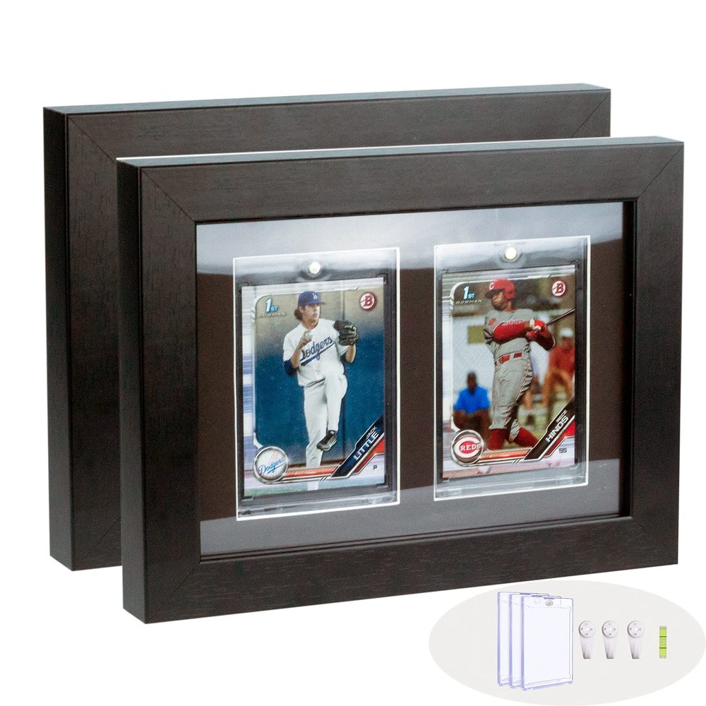 Bivitre 2 Pack Baseball Card Display Case - Wall Mount, Holds Sports Cards for Basketball, Football, Hockey - Black Standard (4 Cards)