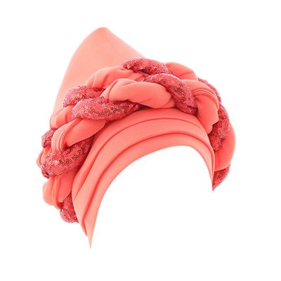 African Women Turban Cap Black Women Sequins Headscarf Twisted Braid Wrap Hat Cancer Muslim (Watermelon Red, One Size)