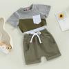 YINGISFITM Baby Boy Shorts Set Cotton Short Sleeve Tshirt Top Shorts Pants Cute Boy Summer Outfit Toddler Infant Clothes (block army green,0-6 Months) view 2