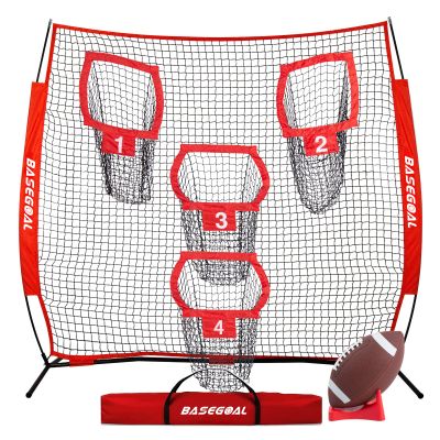 BaseGoal 8 x 8ft Football Nets for Throwing,Football Target,Quarterback Training Equipment with 4 Target Pockets for Improving Football Accuracy Throwing (Red)