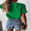 PRETTYGARDEN Women's Short Sleeve Casual T Shirts Summer Ruffle Plain Round Neck Loose Fit Tee Blouse Tops (Grass Green,XXL) view 2