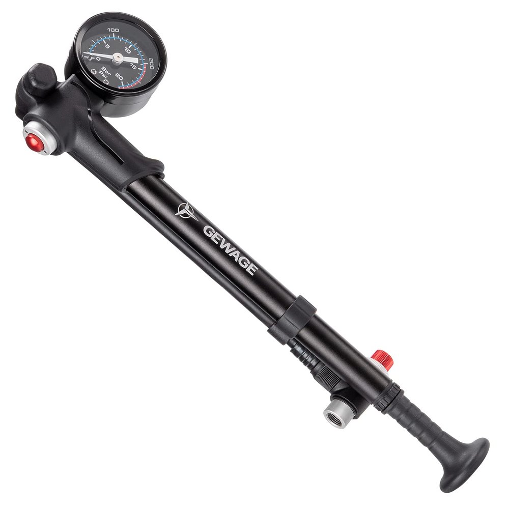 Shock Pump for Mountain, Road Bikes and Motorcycle - 300 Psi High Pressure for Front Fork and Rear Suspension Air Shocks Pump with Gauge -Portable Mini Pump with Air Bleed Button (Black)