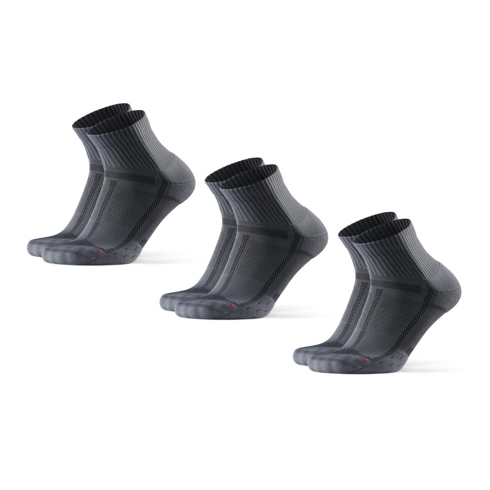 DANISH ENDURANCE 3 Pack Running Socks for Long Distances, Quarter, Men & Women, Grey/Black, Medium