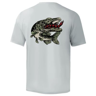 Palmyth Men's Fishing Shirt Short Sleeve Sun Protection UV UPF 50+ SPF T-Shirt (Grey/Musky, 2XL)