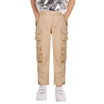 Freebily Kids Girls Cotton Cargo Jogger Pants Elastic Waist Trousers Drawstring Pants Hip Hop Sweatpant Casual Streetwear Khaki C 12 Years