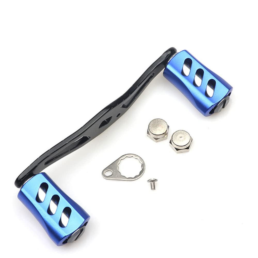 Adoolla Fishing Wheel Handle Replacement Rocker Arm Grip Handle Baitcast Reel Crank Arm Modified Accessories Double Rocker arm - Blue