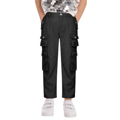 Freebily Kids Girls Cotton Cargo Jogger Pants Elastic Waist Trousers Drawstring Pants Hip Hop Sweatpant Casual Streetwear Black C 12 Years