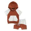 Kayotuas Toddler Baby Boy Summer Clothes Short Sleeve Hooded Tshirt Top and Casual Shorts Set Infant 2 Piece Outfits (Color Block Caramel, 12-18 Months) view 1