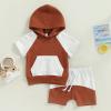 Kayotuas Toddler Baby Boy Summer Clothes Short Sleeve Hooded Tshirt Top and Casual Shorts Set Infant 2 Piece Outfits (Color Block Caramel, 12-18 Months) view 2