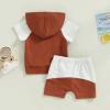 Kayotuas Toddler Baby Boy Summer Clothes Short Sleeve Hooded Tshirt Top and Casual Shorts Set Infant 2 Piece Outfits (Color Block Caramel, 12-18 Months) view 4