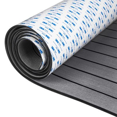 OCEANBROAD Self-Adhesive 96''x28.8'' Boat Flooring with 3M Adhesive Backing EVA Foam Boat Decking Faux Teak Marine Non-Slip Sheet for Jon Boats Yacht Helm Pad Floor, Dark Gray with Black Seam Lines