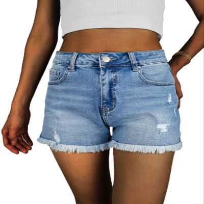 VAYEAH Jean Shorts Womens High Waisted Ripped Frayed Raw Hem Denim Shorts Summer Causual Blue XL