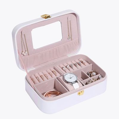 ArtsPavilion Small Jewelry Box, Travel Jewelry Organizer Box for Women, Portable Jewelry Storage Case for Rings Earrings Necklaces Bracelets White