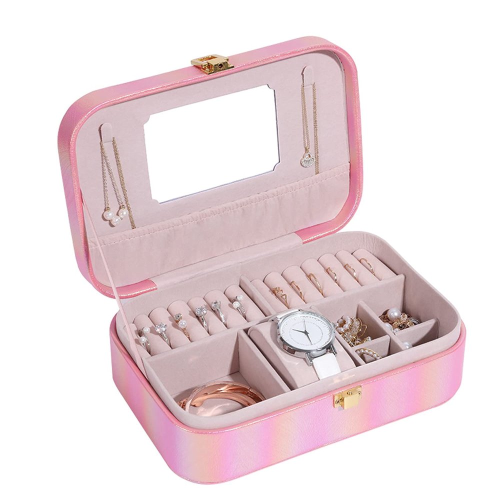 ArtsPavilion Small Jewelry Box, Travel Jewelry Organizer Box for Women, Portable Jewelry Storage Case for Rings Earrings Necklaces Bracelets red