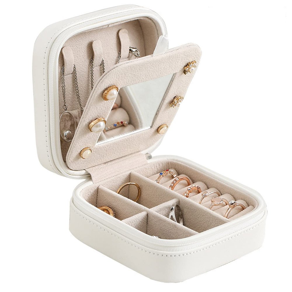 ArtsPavilion Travel Jewelry Box, Mini Jewelry Organizer, Small Jewelry Case for Girls Women, Jewelry Storage Box for Rings Earrings Necklace White