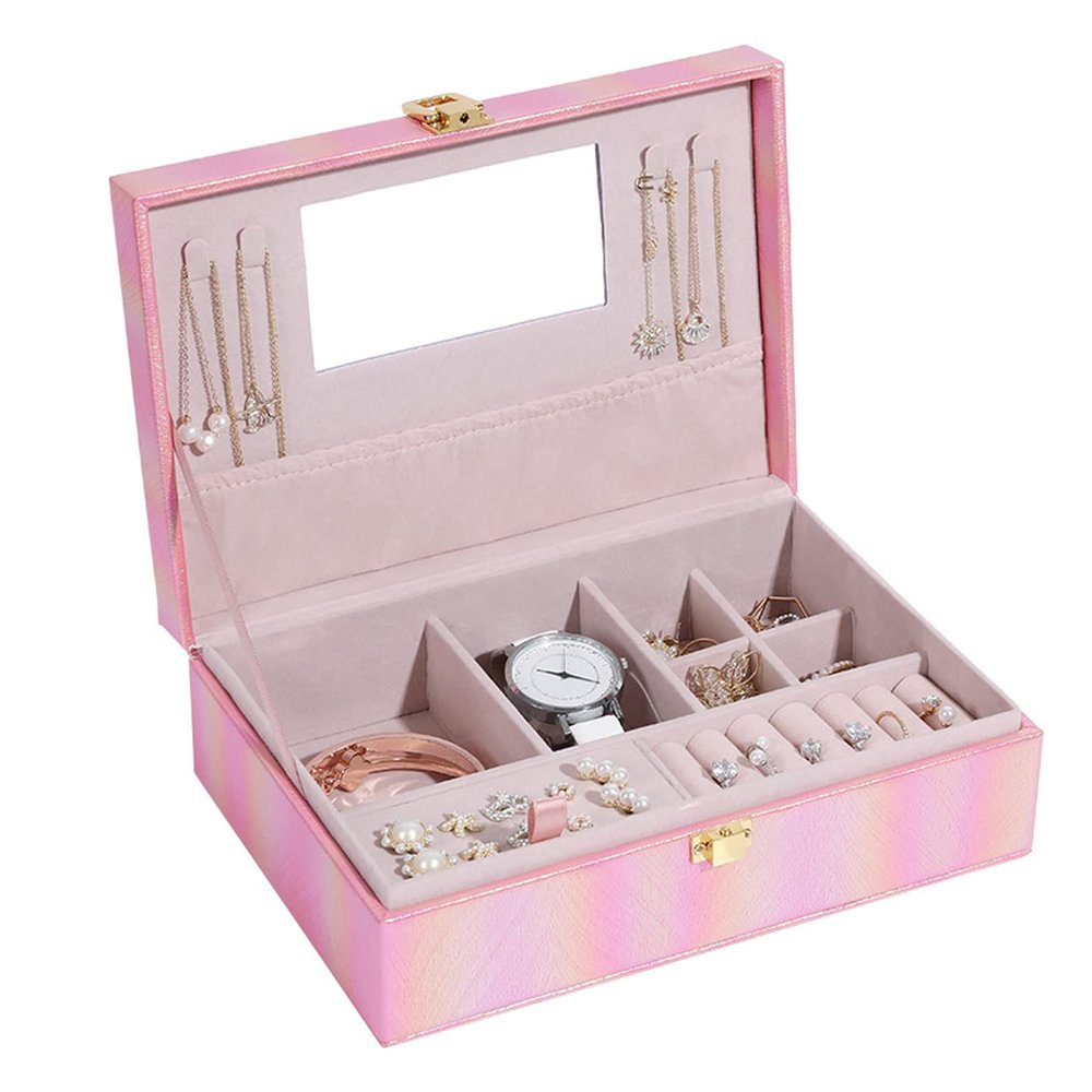 ArtsPavilion Small Jewelry Box, Travel Jewelry Organizer Box for Women, Portable Jewelry Storage Case for Rings Earrings Necklaces Bracelets red-1