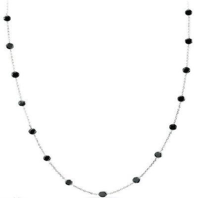 14K White Gold Necklace By The Yard With Black Cubic Zirconia 16 Inches