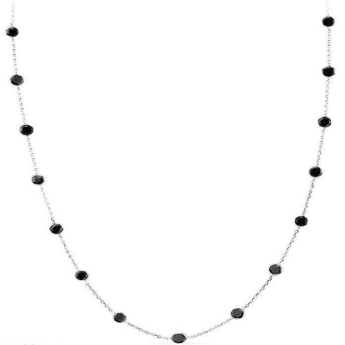 14K White Gold Necklace By The Yard With Black Cubic Zirconia 16 Inches
