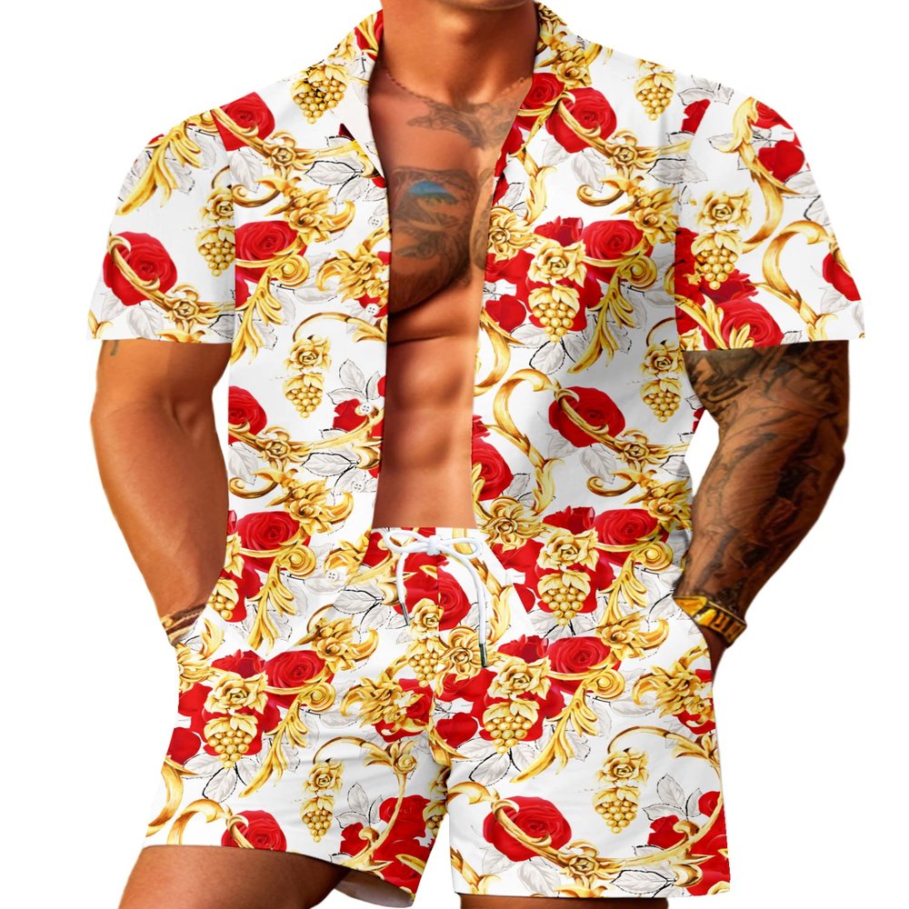 JoZorro Funky Hawaiian Shirt - Men's Silk Hawaiian Shirts - Navy Blue - Large - Aloha Print - For Teens