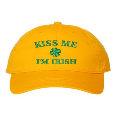 One Size Yellow Dad Kiss Me I'm Irish Embroidered Hat