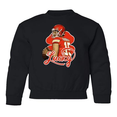 superhotapparel Lucky Mahomes Kansas Quarterback St Patricks Day Youth Crewneck Sweatshirt (Black, Youth Small)